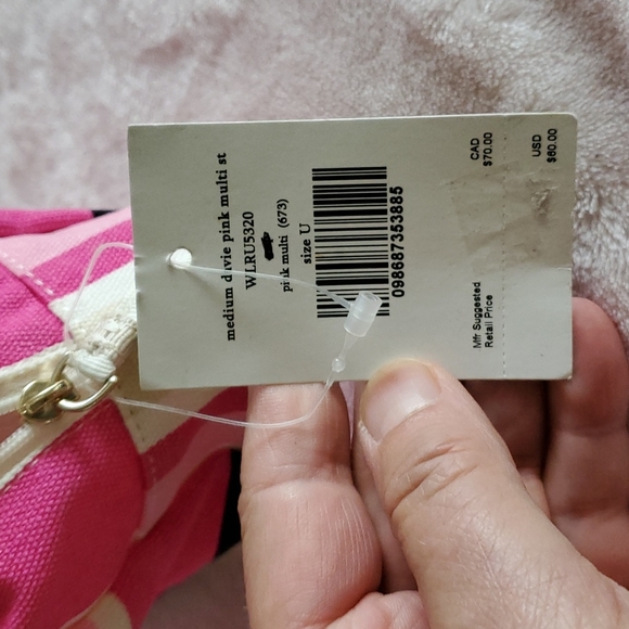 NWT  Kate Spade medium Davie  pink multi stripe cosmetic bag - Picture 7 of 8